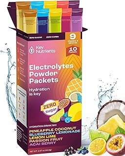 KEY NUTRIENTS Hydration Packets - 5 Delicious Flavors in Electrolytes Powder Packets No Sugar 10 Pack - No Calories, Gluten Free Electrolytes Powder Packets, Non GMO, Made in USA