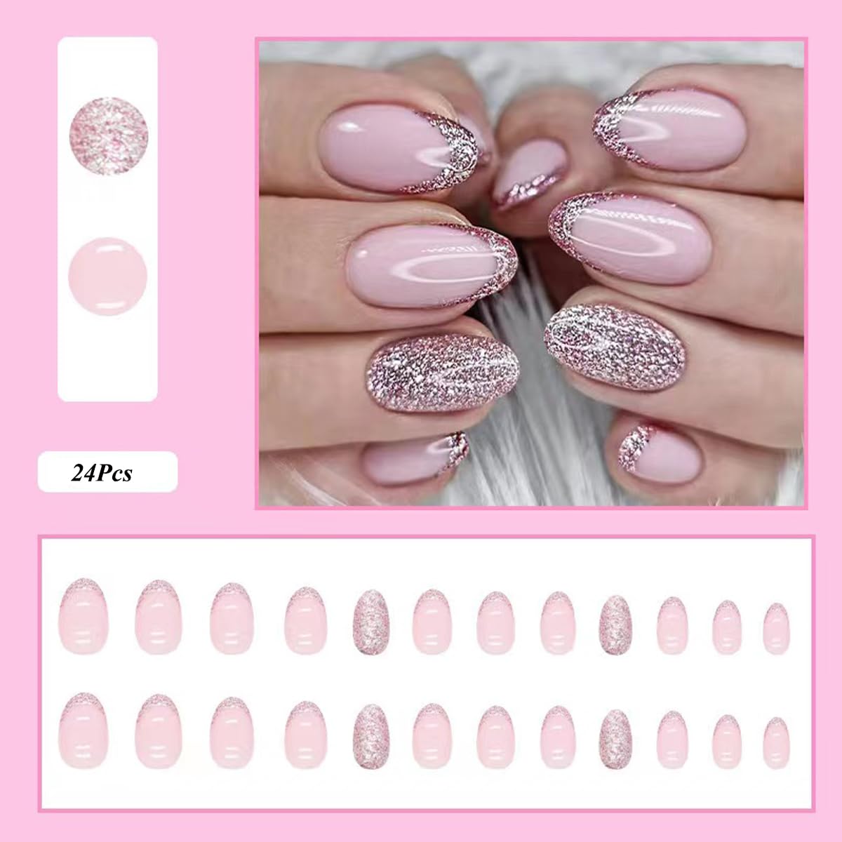 Press On Nails - Nude Pink Short Length Fake Nails - Square False Nails - Fashion Fake Nails for Women Girls Nail Art Accessories-1