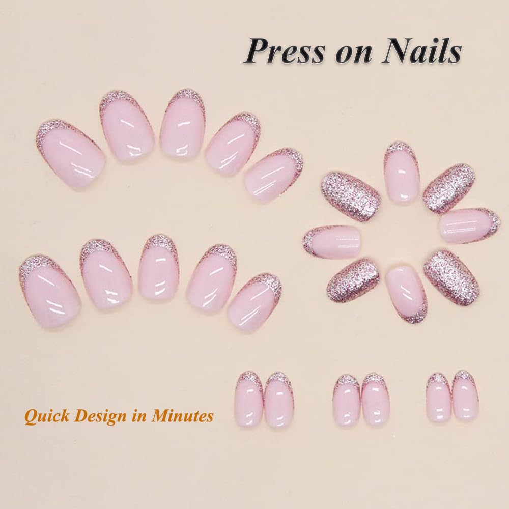 Press On Nails - Nude Pink Short Length Fake Nails - Square False Nails - Fashion Fake Nails for Women Girls Nail Art Accessories-2