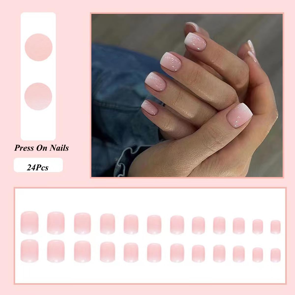 24pcs French False Nails Short - Press on Nails Full Cover Acrylic Fake Nails - False Nails With Glue Stick on Nails for Women and Girls Nail Art (White French Style)-1