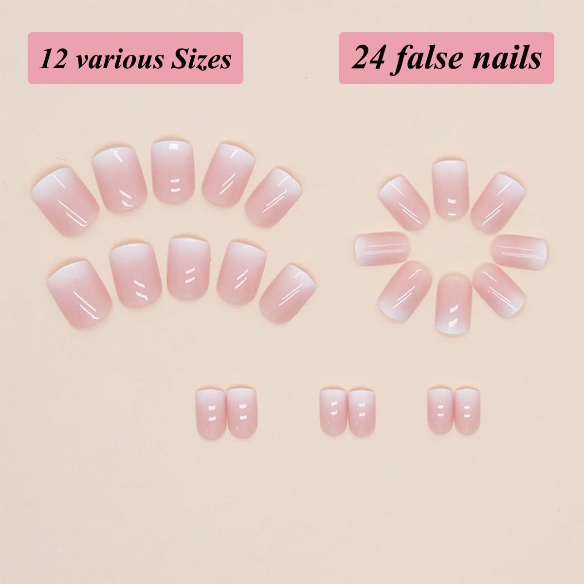 24pcs French False Nails Short - Press on Nails Full Cover Acrylic Fake Nails - False Nails With Glue Stick on Nails for Women and Girls Nail Art (White French Style)-3