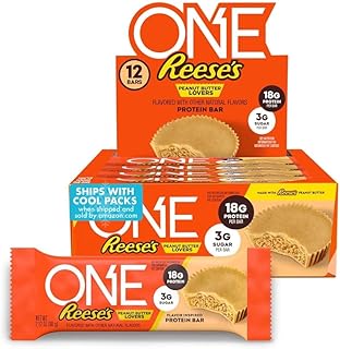 ONE Protein Bars, Reese's Peanut Butter Lovers, Gluten Free with 18g Protein and 3g Sugar, Pantry Staples, 2.12 oz (12 Count)