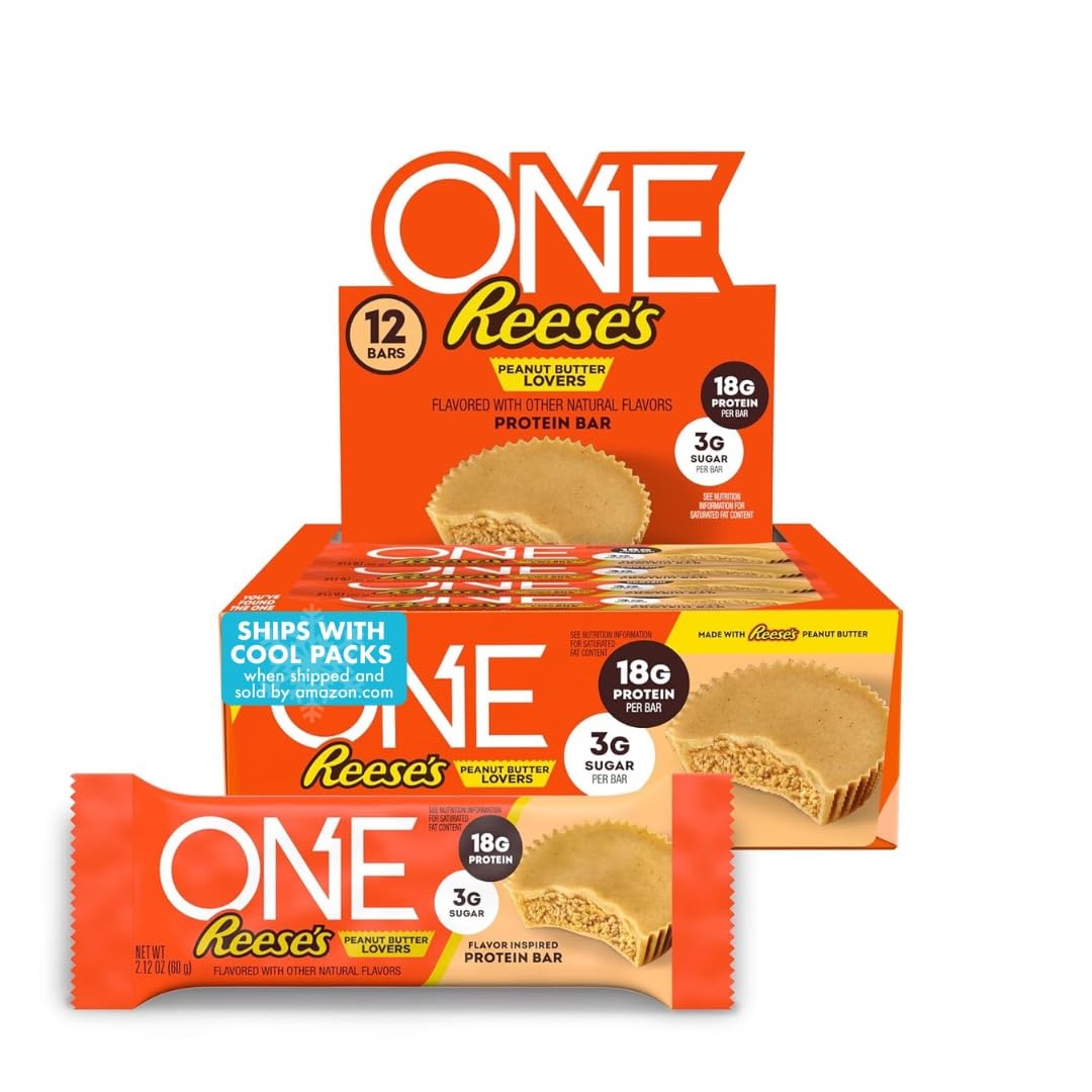 ONE Protein Bars, Reese's Peanut Butter Lovers, Gluten Free with 18g Protein and 3g Sugar, Pantry Staples, 2.12 oz (12 Count)-0