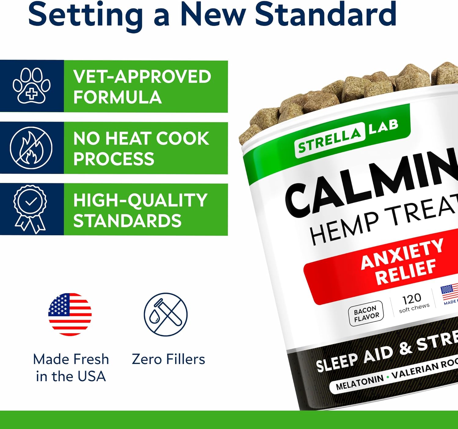 STRELLALAB Vet Formulated Hemp Calming Chews for Dogs - Anxiety Relief Calming Treats - Advanced Melatonin Pet Calm - Natural Sleep Aid & Stress, Separation Anxiety Relief - 120 Treats - Bacon-4