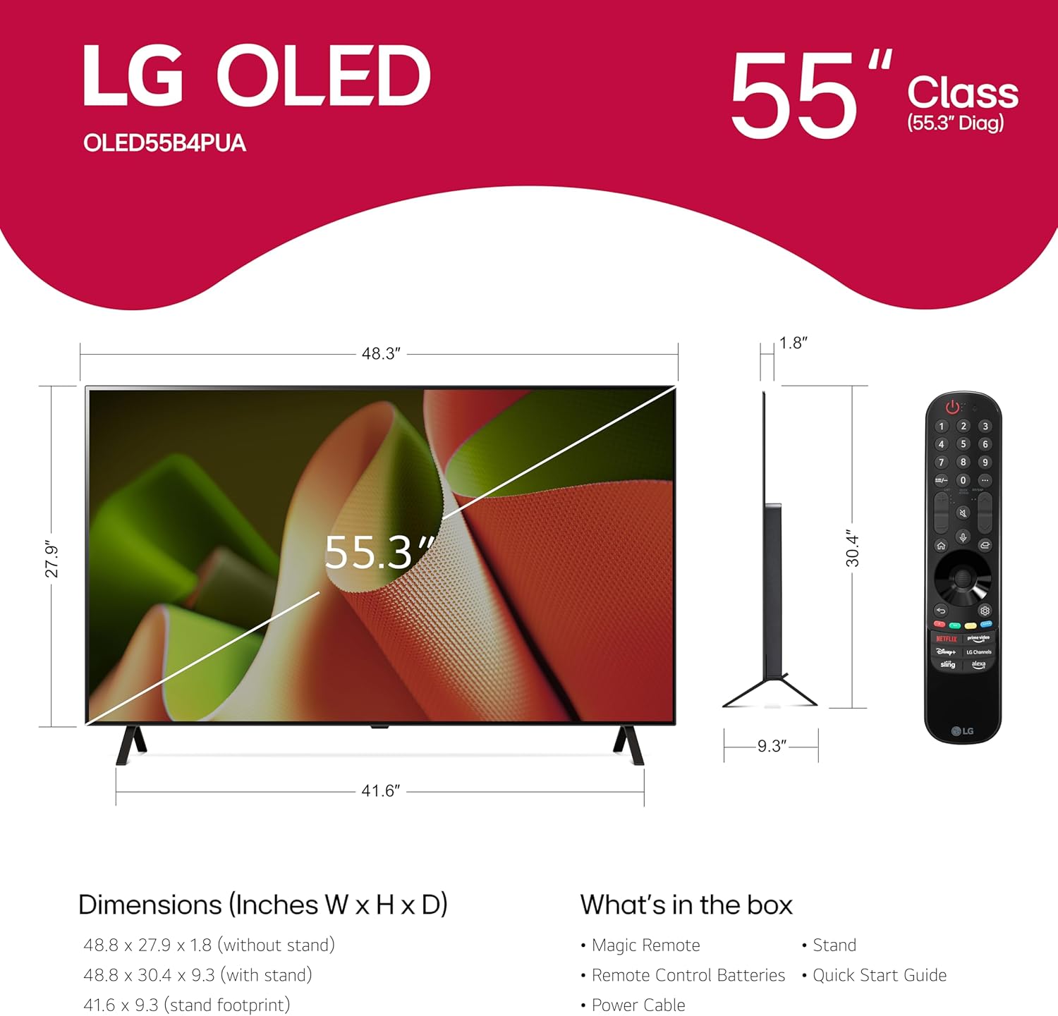 LG 55-Inch Class OLED B4 Series Smart TV 4K Processor Flat Screen with Magic Remote AI-Powered with Alexa Built-in (OLED55B4PUA, 2024)-1