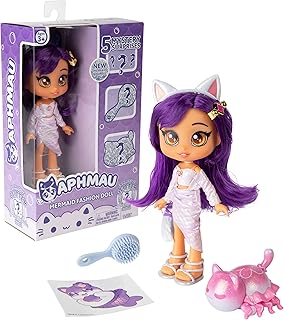 Aphmau Fashion Doll & Accessories Mermaid, 5 Mystery Surprise Toys, Exclusive Glitter MeeMeows Mini Figure, Official Merch