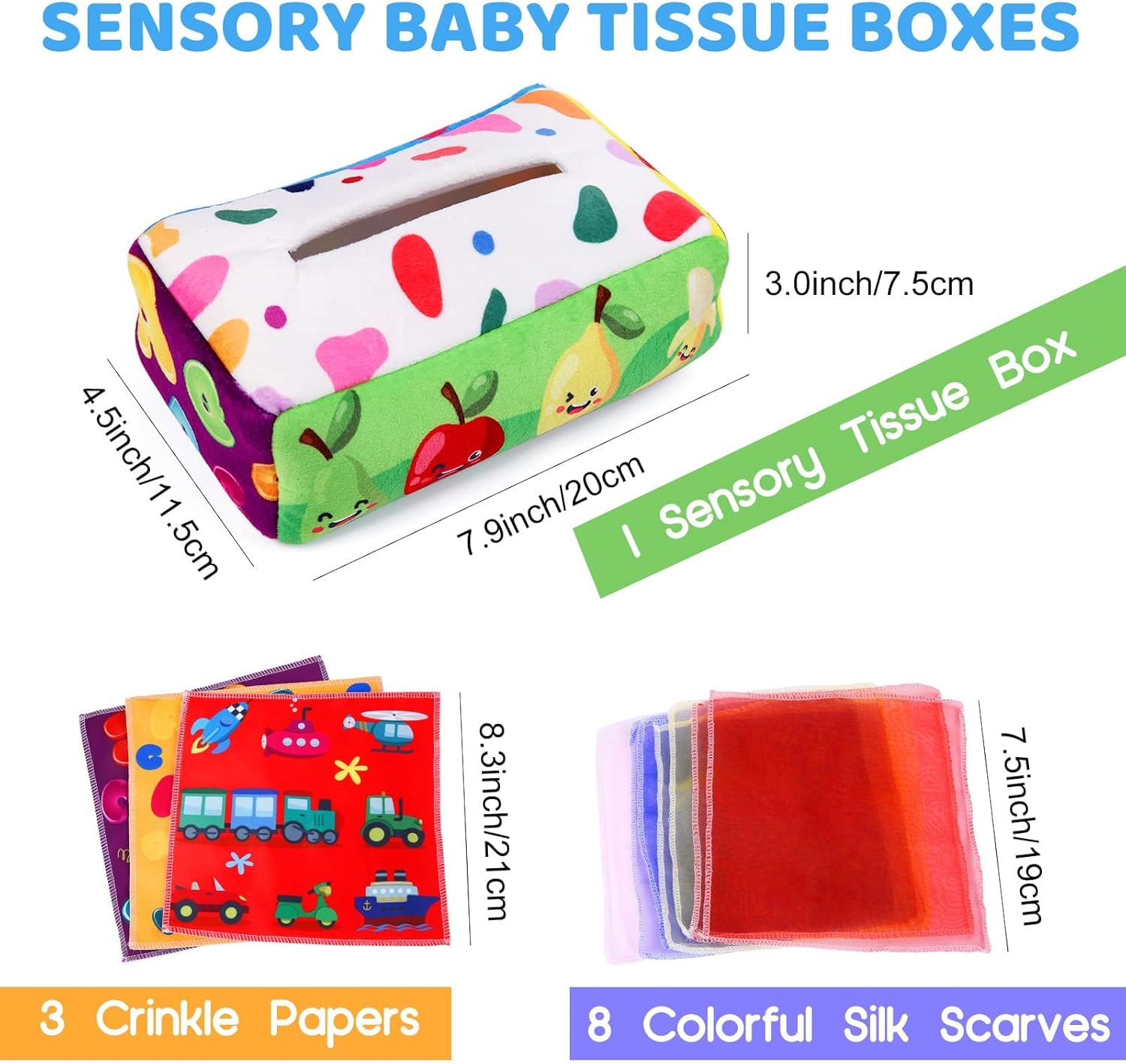 YOGINGO Baby Toys 6 to 12 Months - Tissue Box Toy Montessori for Babies 6-12 Months, Soft Stuffed High Contrast Crinkle Infant Sensory Toys, Boys&Girls Kids Early Learning Gifts-6