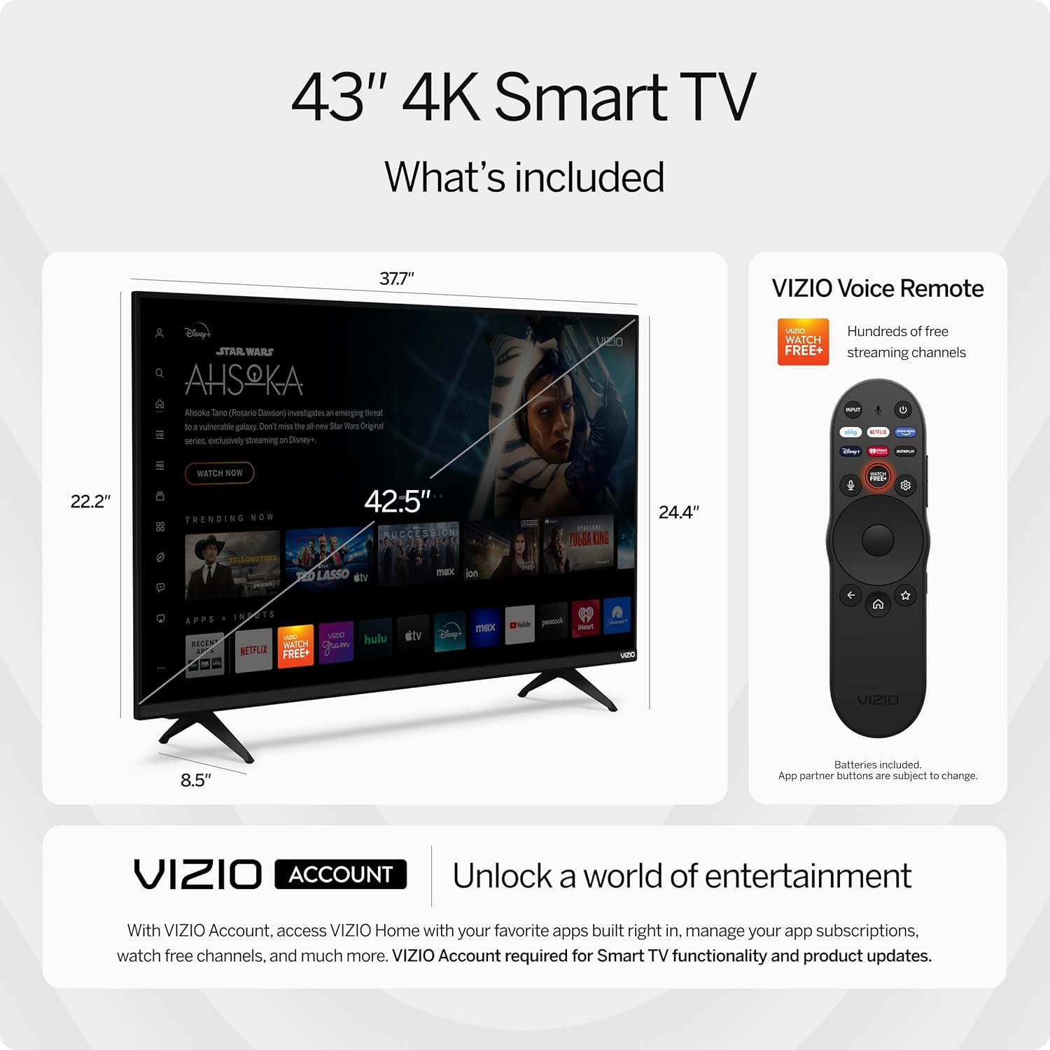 VIZIO 43-inch 4K UHD LED Smart TV w/Dolby Vision HDR, WiFi 6, Bluetooth Headphone Capable, Apple AirPlay, Google Cast Built-in (V4K43M-08, New)-3