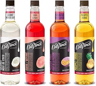 DaVinci Gourmet Classic Syrup, Tropical Flavor Variety Pack - Coconut, Guava, Passion Fruit, Pineapple (Pack of 4)