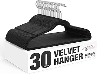 Simple Deluxe Velvet Hangers 30 Pack, Non-Slip Clothes Hangers with Shoulder Notches, 360° Swivel Hooks, Heavy Duty Coat Suit Hangers for Closet Space Saving, Black