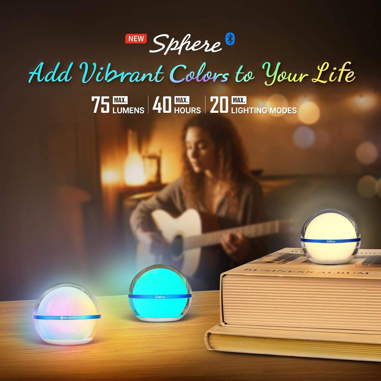 OLIGHT Sphere Smart Night Light, 75 lumens Stepless Dimming Table Lamp with Remotely APP Control, Magnetic Rechargeable RGB Ambient Light for Sleeping, Reading, and Relaxation-1