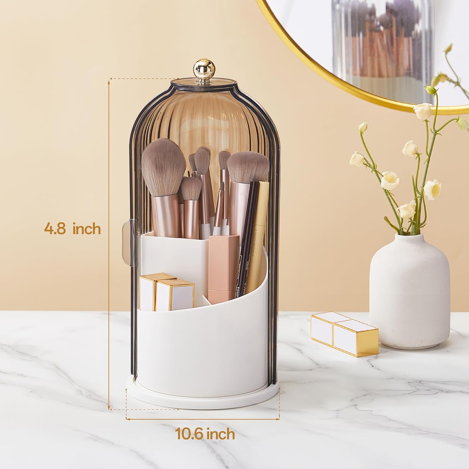 Makeup Brush Holder Organizer with Lid, Waterproof 360°Rotating Cosmetic Make Up brush Storage for Vanity, Gifts, Women-1