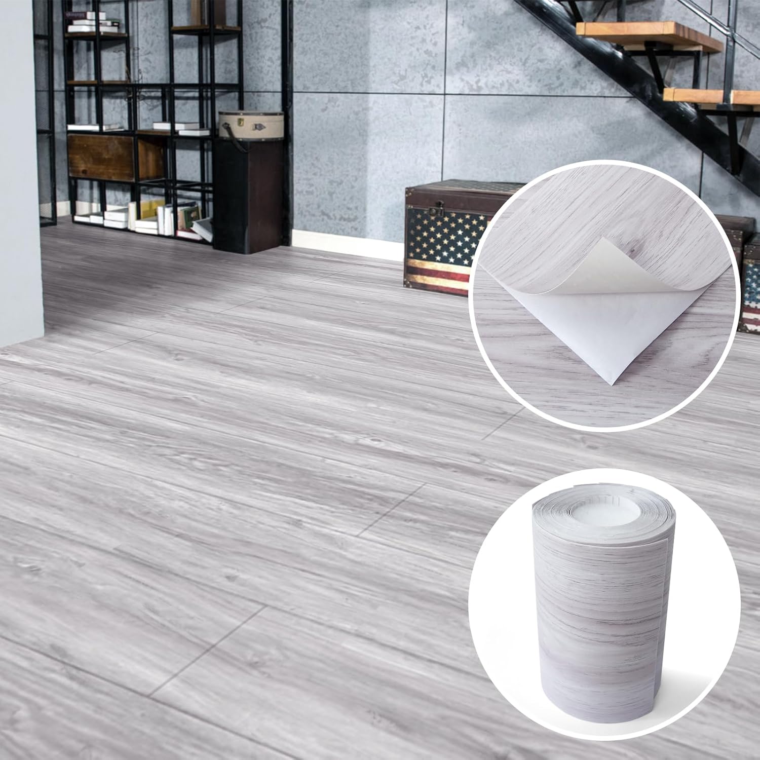 Art3d 15 Sq.ft Peel and Stick Floor Tiles, 10Pcs Luxury Vinyl Plank Flooring Wood Look, Adhesive and Waterproof Tile Sticker for Bedroom, Living Room, Kitchen, Grey-1