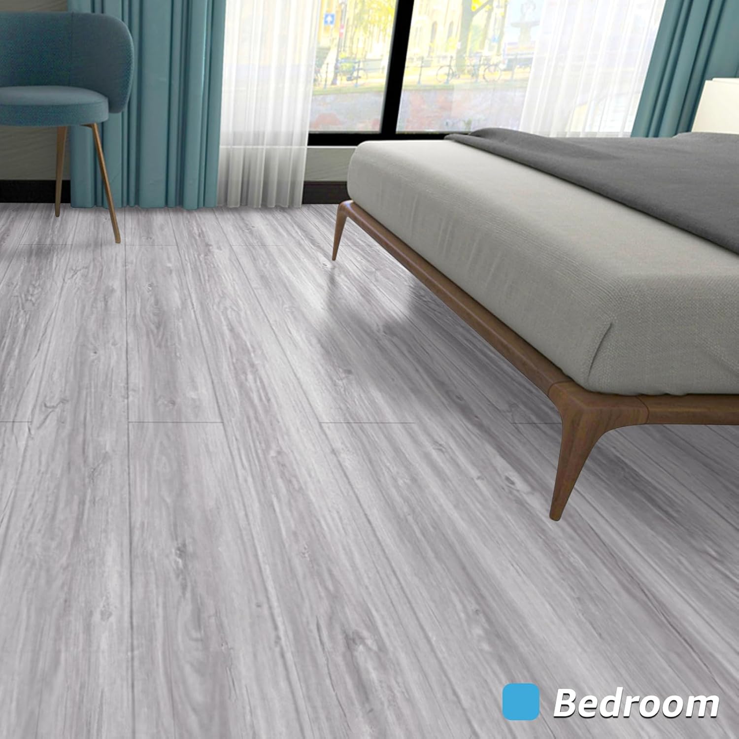 Art3d 15 Sq.ft Peel and Stick Floor Tiles, 10Pcs Luxury Vinyl Plank Flooring Wood Look, Adhesive and Waterproof Tile Sticker for Bedroom, Living Room, Kitchen, Grey-2