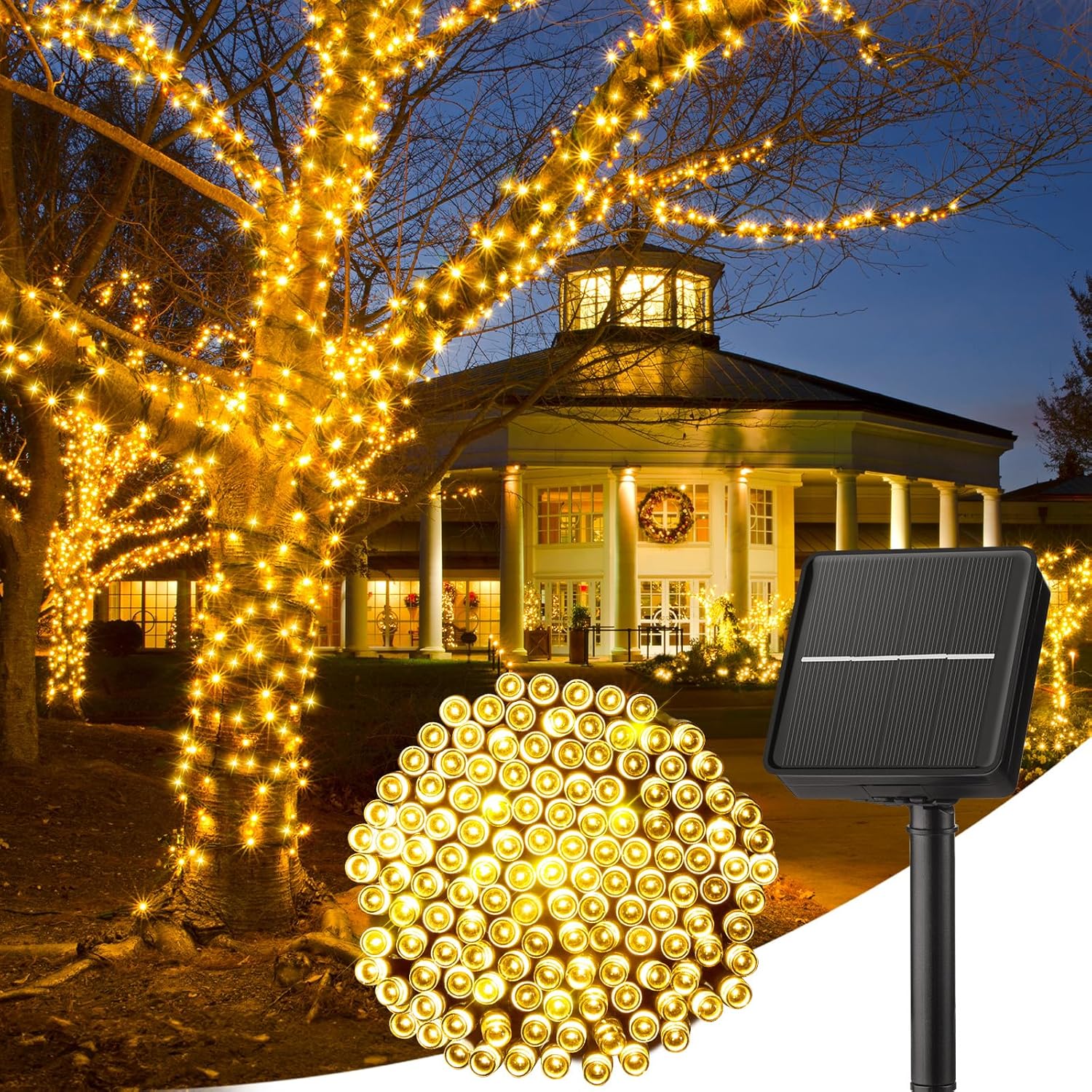 Minetom Solar String Lights for Outside - 40 FT 100 LED Christmas Solar String Lights with 8 Lighting Modes, IP65 Waterproof Solar Lights Outdoor, Solar Lights for Outside Tree Party Decor, Warm White-0