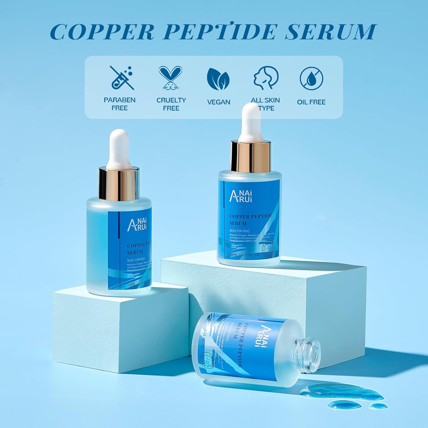 ANAI RUI Copper Peptides Serum for Face -Copper Peptide Face Serum + Hyaluronic Acid - Reduces Fine Lines & Wrinkles, Plumping and Radiant Skin, 1.fl.Oz-7