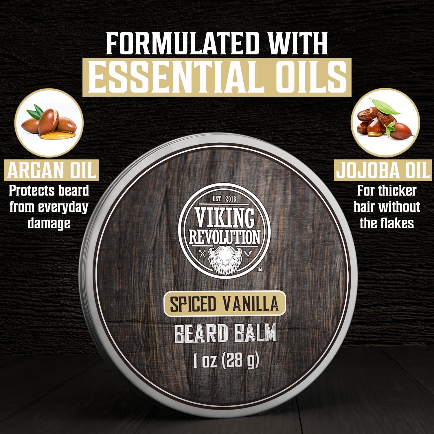 Viking Revolution 4 Beard Balm Variety Pack (1oz Each)- Spiced Vanilla, Sweet Tobacco, Majestic Oud, Citrus - Beard Butter Styles, Strengthens and Softens Beards and Mustaches - Beard Wax for Men-2