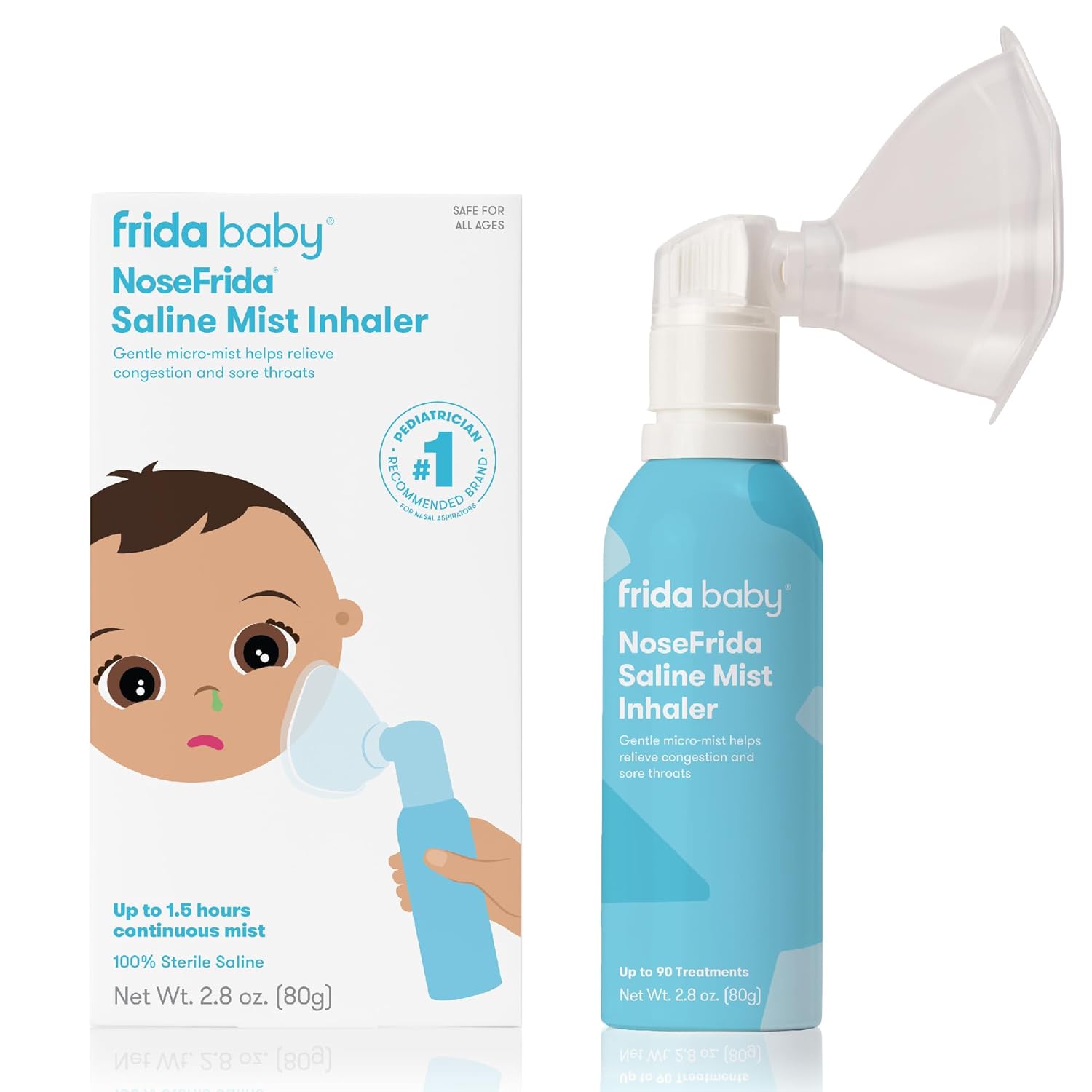 Frida Baby NoseFrida Saline Mist Nasal Inhaler, Nasal Decongestant Spray for Congestion Relief & Allergy Relief for Babies + Kids, Nasal Saline Spray, Soothes Stuffy Nose & Sore Throat, Includes Mask-0