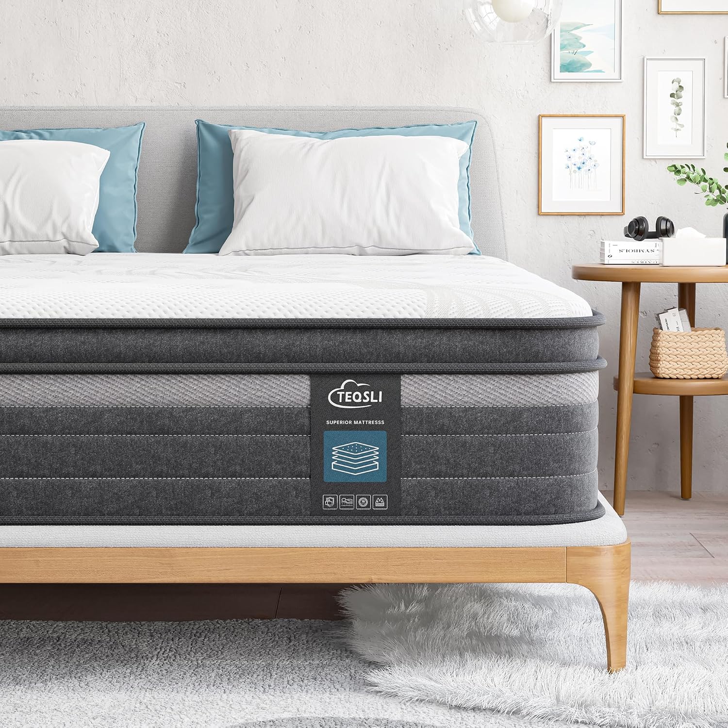 TeQsli Twin Mattress, 12 Inch Gel Memory Foam Hybrid Mattress Twin Size Pocket Springs Mattress with Motion Isolation & Pain Relief, Medium Firm Support, CertiPUR-US-0