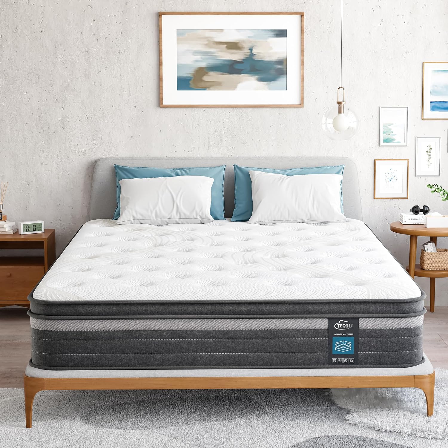 TeQsli Twin Mattress, 12 Inch Gel Memory Foam Hybrid Mattress Twin Size Pocket Springs Mattress with Motion Isolation & Pain Relief, Medium Firm Support, CertiPUR-US-6