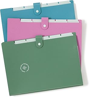 U Brands U-Eco 6 Pocket Poly Expandable Folder, Set of 3, Assorted Brights, Snap Button Closure, Letter Size (6592U01-12)