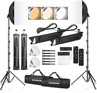 SLOW DOLPHIN Photography Studio Softbox Lighting Kit with 16"X16" Softbox and 3 Colors Temperature 85W LED Bulb with Remote,Professional Photo Studio Equipment for Portrait,Video YouTube (2PACK)