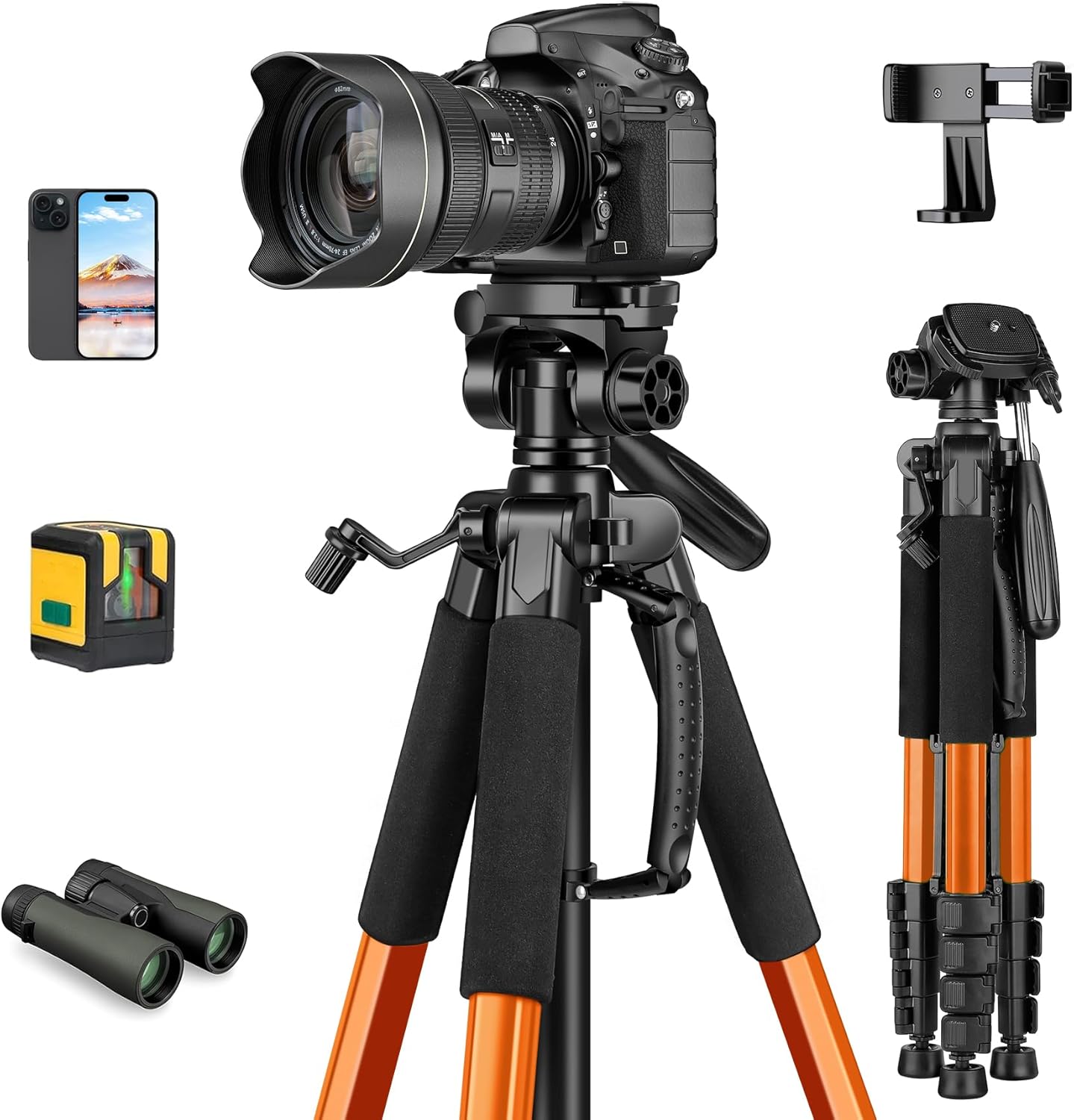 JOILCAN Tripod, 75" Tripod for Camera & Phone, Heavy Duty Camera Tripod Travel Tripod with Phone Holder Carry Bag, Tripods Compatible with Canon Nikon Camera DSLR Laser Level Camcorder-0