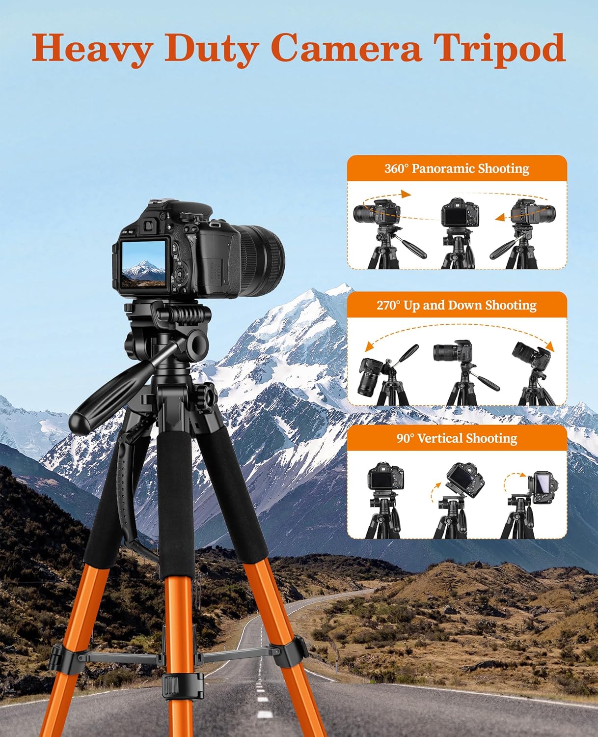 JOILCAN Tripod, 75" Tripod for Camera & Phone, Heavy Duty Camera Tripod Travel Tripod with Phone Holder Carry Bag, Tripods Compatible with Canon Nikon Camera DSLR Laser Level Camcorder-2