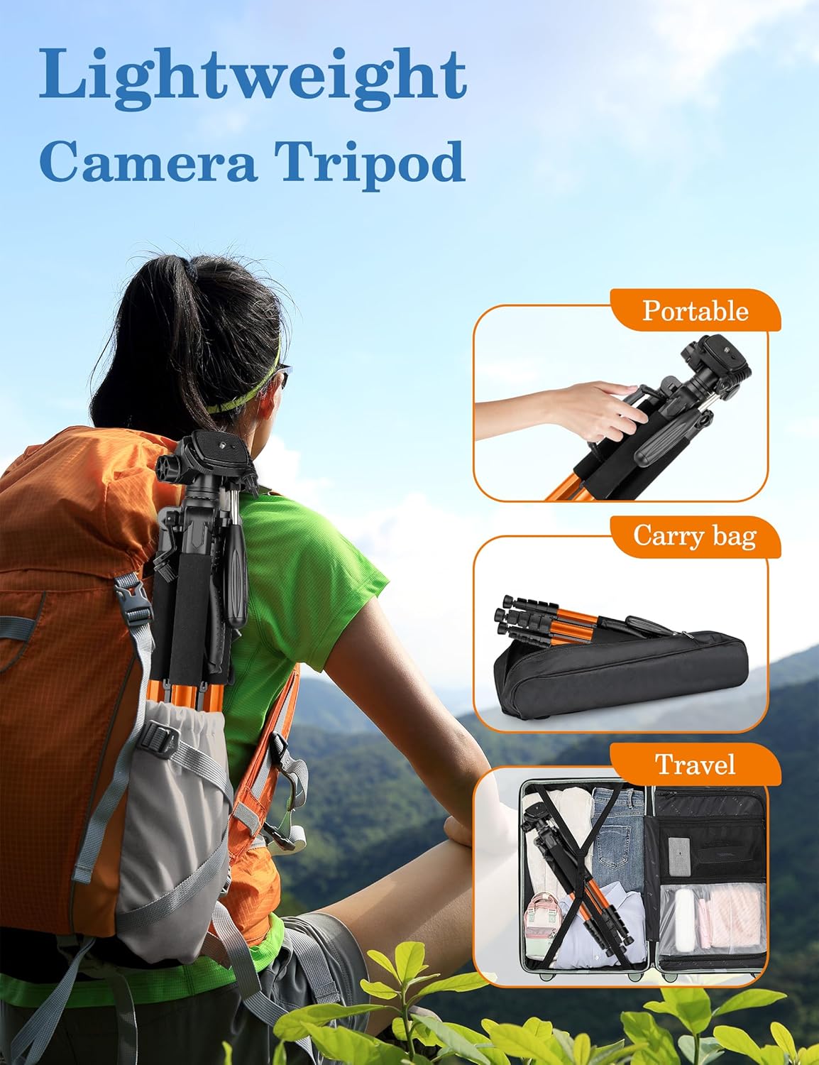 JOILCAN Tripod, 75" Tripod for Camera & Phone, Heavy Duty Camera Tripod Travel Tripod with Phone Holder Carry Bag, Tripods Compatible with Canon Nikon Camera DSLR Laser Level Camcorder-7