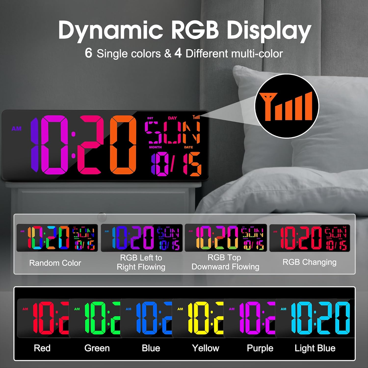 XREXS Large Digital Wall Clock Bluetooth Sync, 17.2" RGB Color Changing Digital Clock with Remote Control, Adjustable Brightness Grandfather Clock, Temperature Clock for Home, Gym and Classroom-2