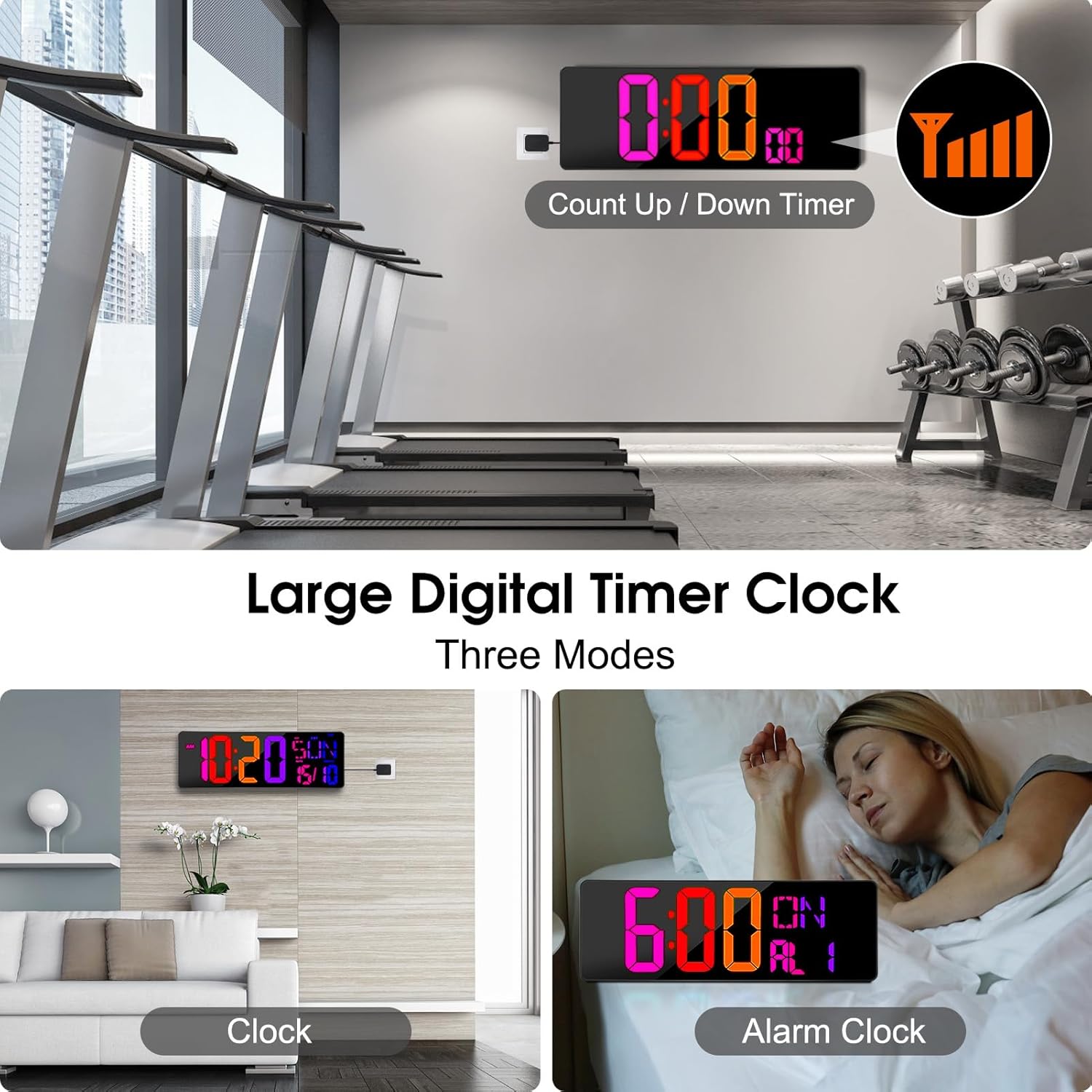 XREXS Large Digital Wall Clock Bluetooth Sync, 17.2" RGB Color Changing Digital Clock with Remote Control, Adjustable Brightness Grandfather Clock, Temperature Clock for Home, Gym and Classroom-5