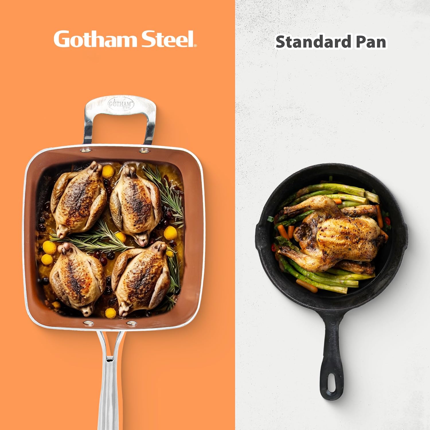 Gotham Steel 8 in 1 Nonstick Square Deep Frying Pan 9.5” Large Cooking Pan with Ceramic Nonstick Coating Deep Fryer Pot with Basket 4 Pc Titanium Ceramic with Lid Basket & Steamer Tray Dishwasher Safe-6