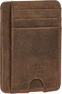 LEATHER VILLAGE Front Pocket Minimalist Leather Slim Wallet RFID Blocking Medium Size - Dark Brown