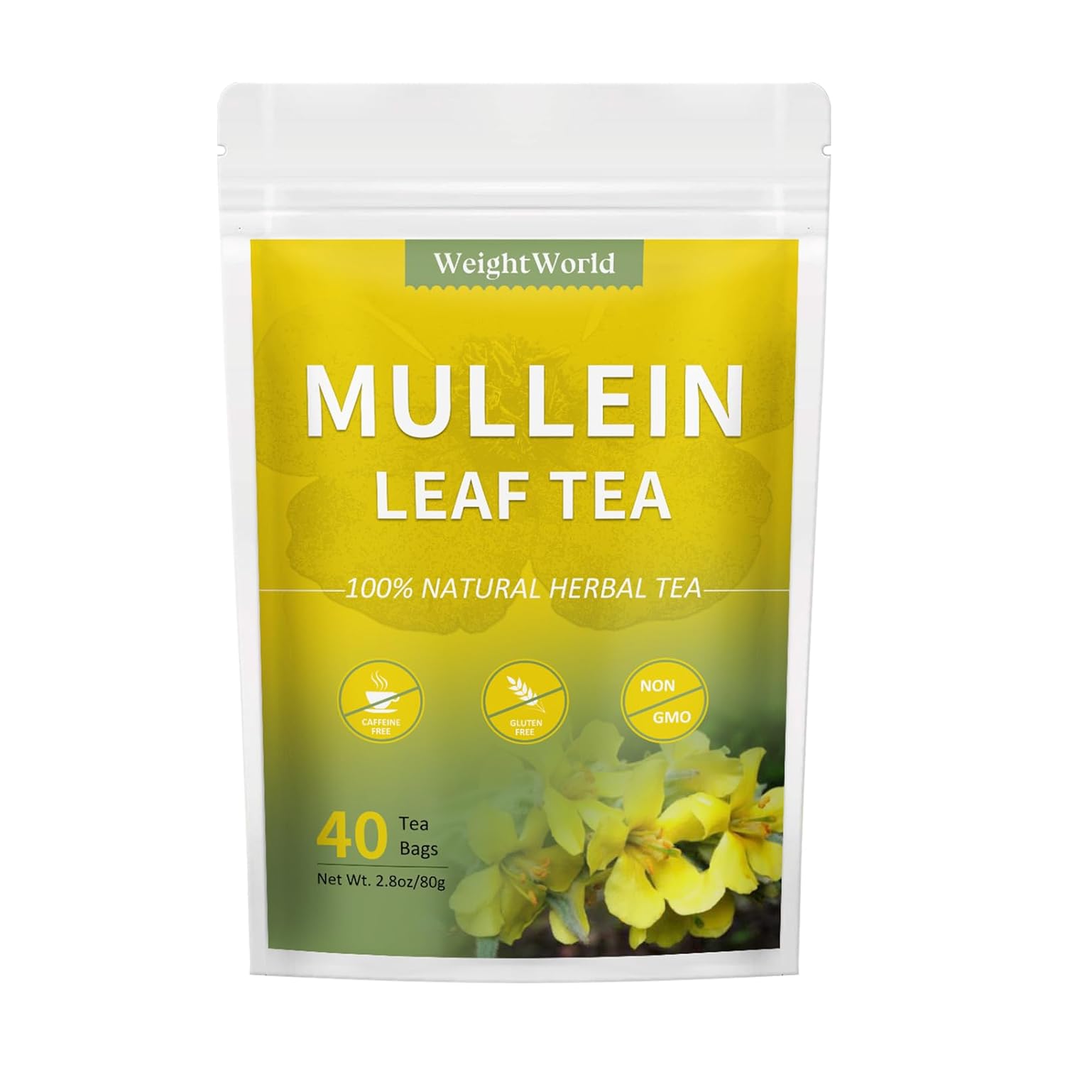 WeightWorld Mullein Leaf Tea - Mullein Tea Bags for Lungs Cleanse and Respiratory Support - Caffeine Free Herbal Tea - Non-GMO - 40 Tea Bags-0