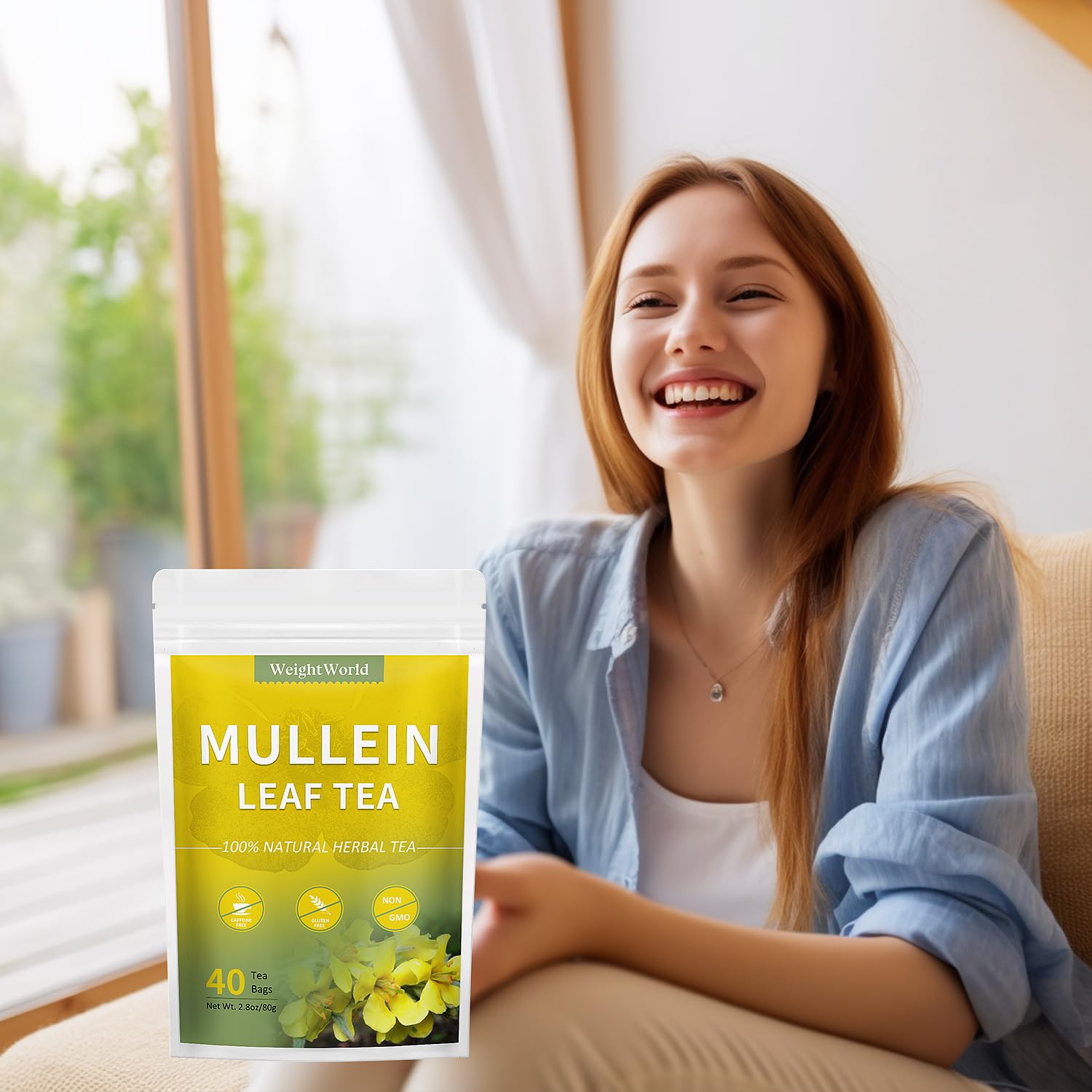 WeightWorld Mullein Leaf Tea - Mullein Tea Bags for Lungs Cleanse and Respiratory Support - Caffeine Free Herbal Tea - Non-GMO - 40 Tea Bags-6