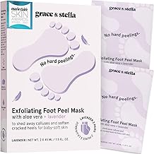 grace & stella Award-Winning Foot Peel Mask (2 Pairs, Lavender) - Foot Peeling Mask with Aloe Vera - Moisturizing Foot Mask for Dry Cracked Feet - Foot Exfoliator for Baby Soft Feet