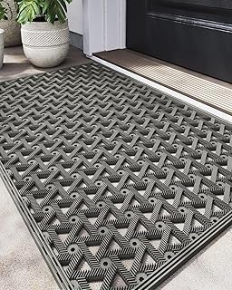 DEXI Front Door Mats for Entryway, Low Profile Non Slip Doormat Outside, All Weather Dirt Trapping Waterproof Welcome Entrance Mat, 19"x29.5",Grey