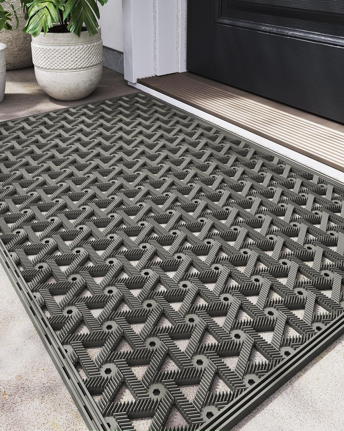 DEXI Front Door Mats for Entryway, Low Profile Non Slip Doormat Outside, All Weather Dirt Trapping Waterproof Welcome Entrance Mat, 19"x29.5",Grey-0