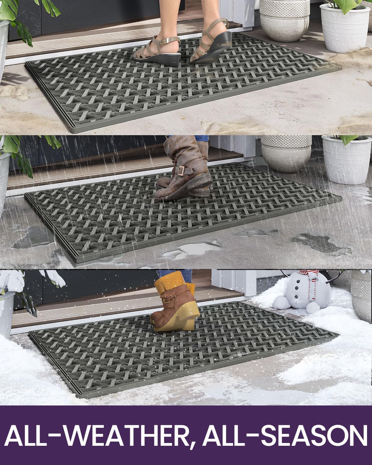 DEXI Front Door Mats for Entryway, Low Profile Non Slip Doormat Outside, All Weather Dirt Trapping Waterproof Welcome Entrance Mat, 19"x29.5",Grey-7