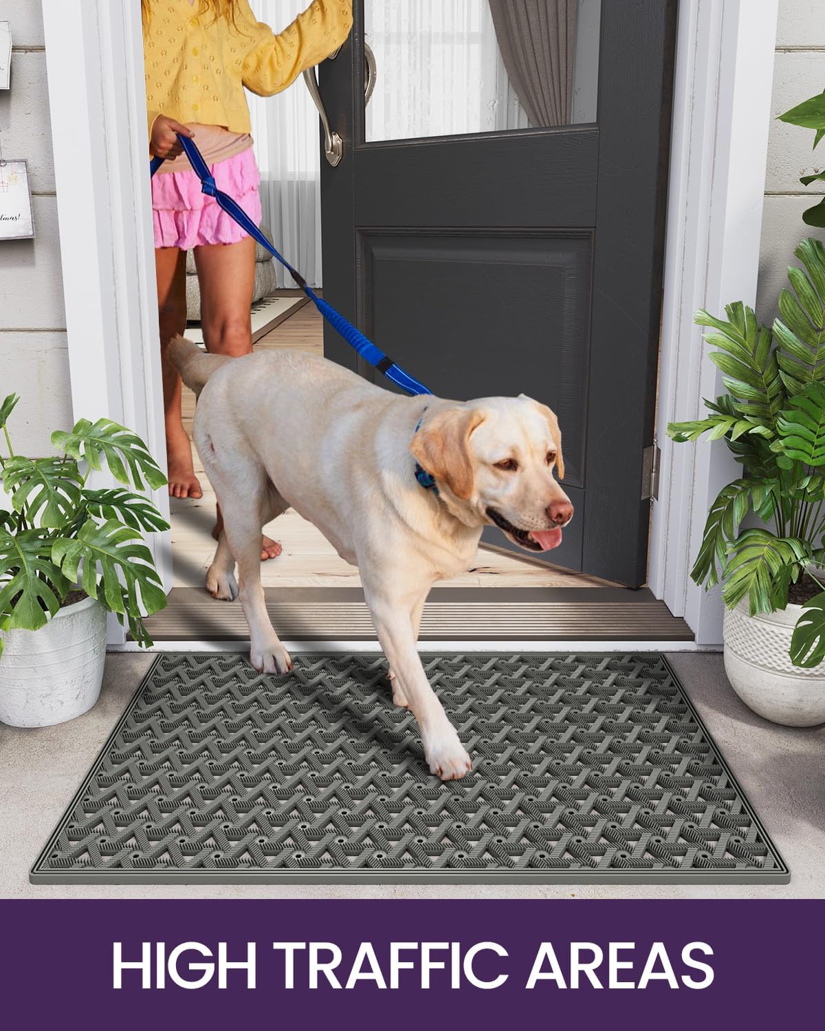 DEXI Front Door Mats for Entryway, Low Profile Non Slip Doormat Outside, All Weather Dirt Trapping Waterproof Welcome Entrance Mat, 19"x29.5",Grey-8