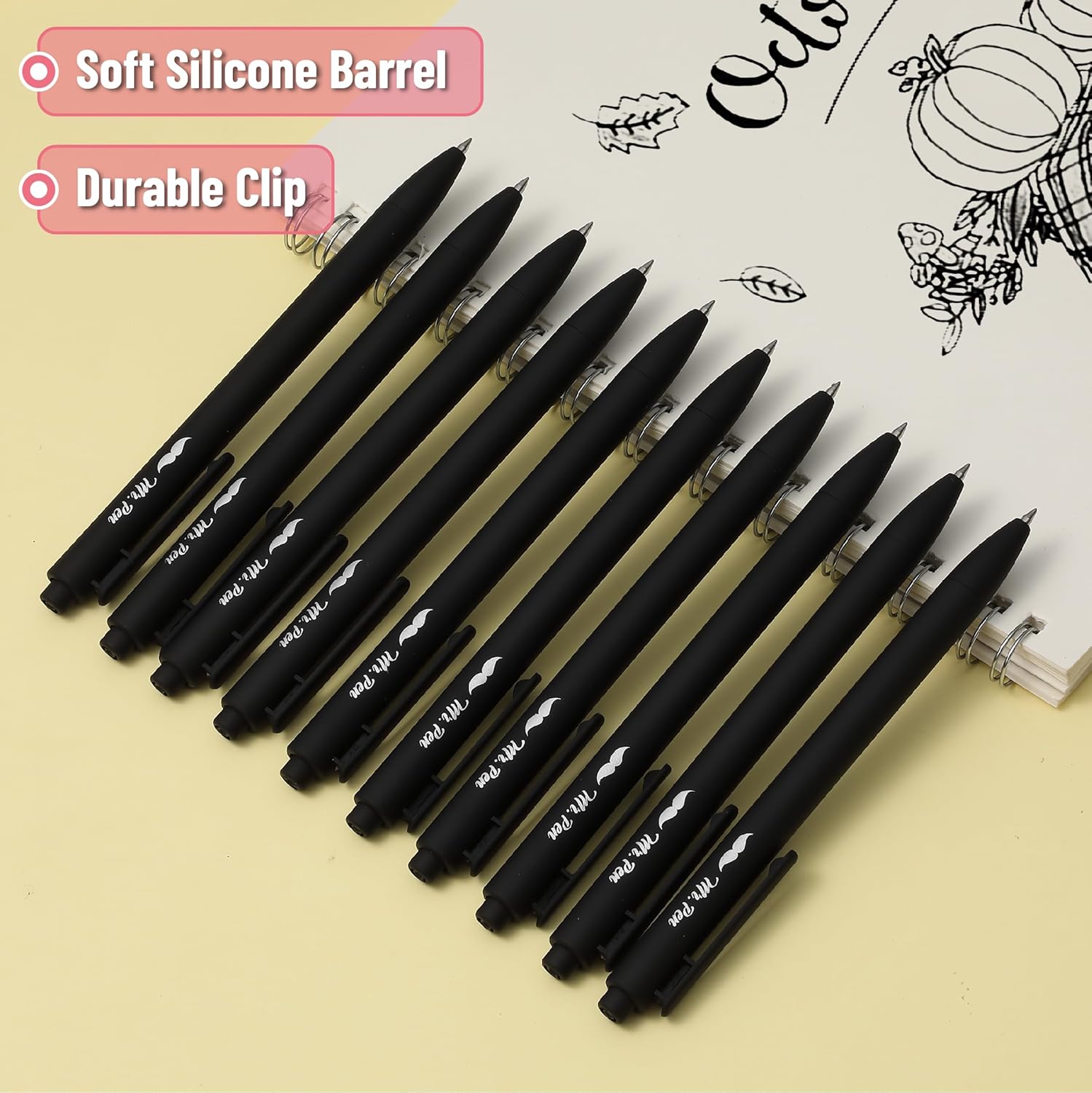 Mr. Pen- Retractable Gel Pens, 10 Pack, Black Ink Gel Pens, Black Barrels, Fast Dry, Gel Pens Fine Point 0.5 mm, Retractable Pens, Cute Pens, Gel Ink Pens, Aesthetic Pens for Journaling Fine Tip Pens-3