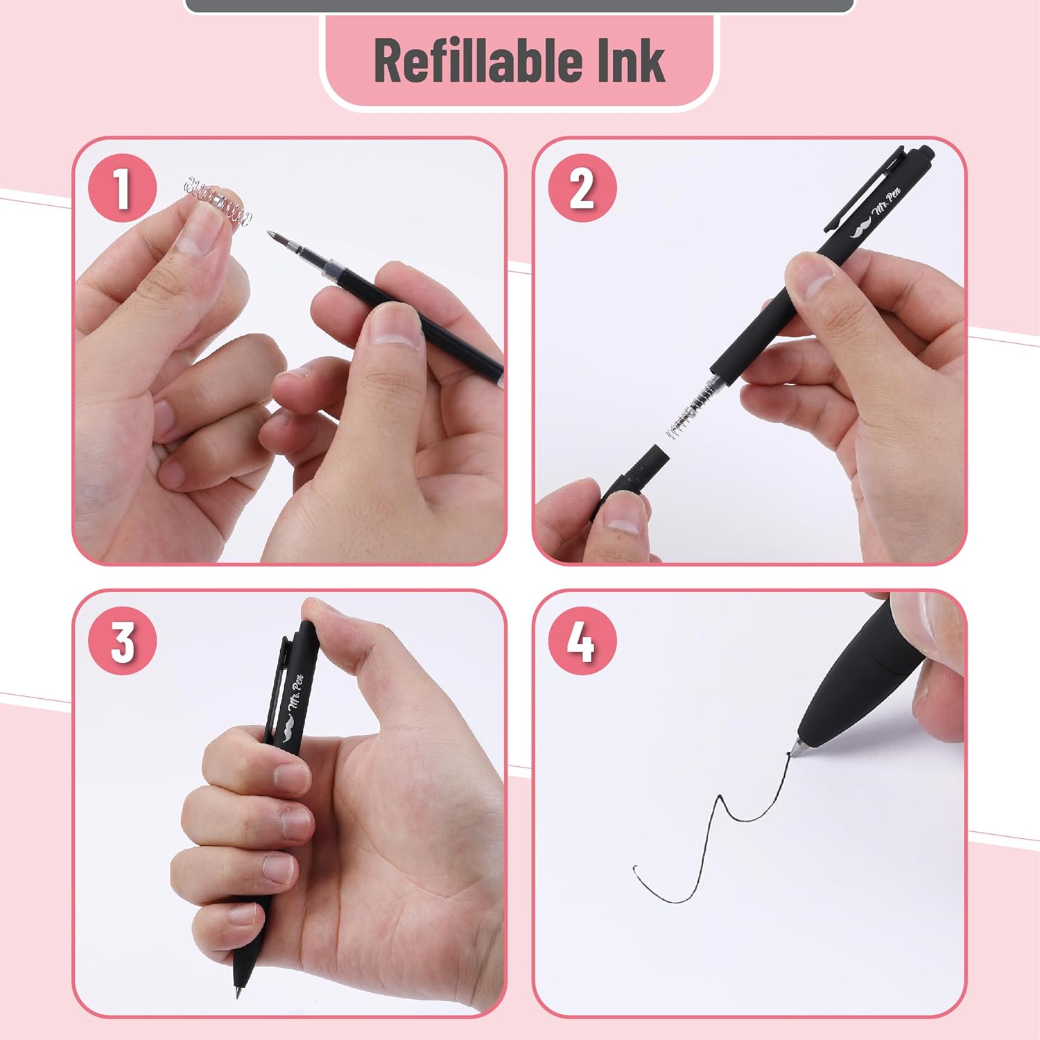 Mr. Pen- Retractable Gel Pens, 10 Pack, Black Ink Gel Pens, Black Barrels, Fast Dry, Gel Pens Fine Point 0.5 mm, Retractable Pens, Cute Pens, Gel Ink Pens, Aesthetic Pens for Journaling Fine Tip Pens-4