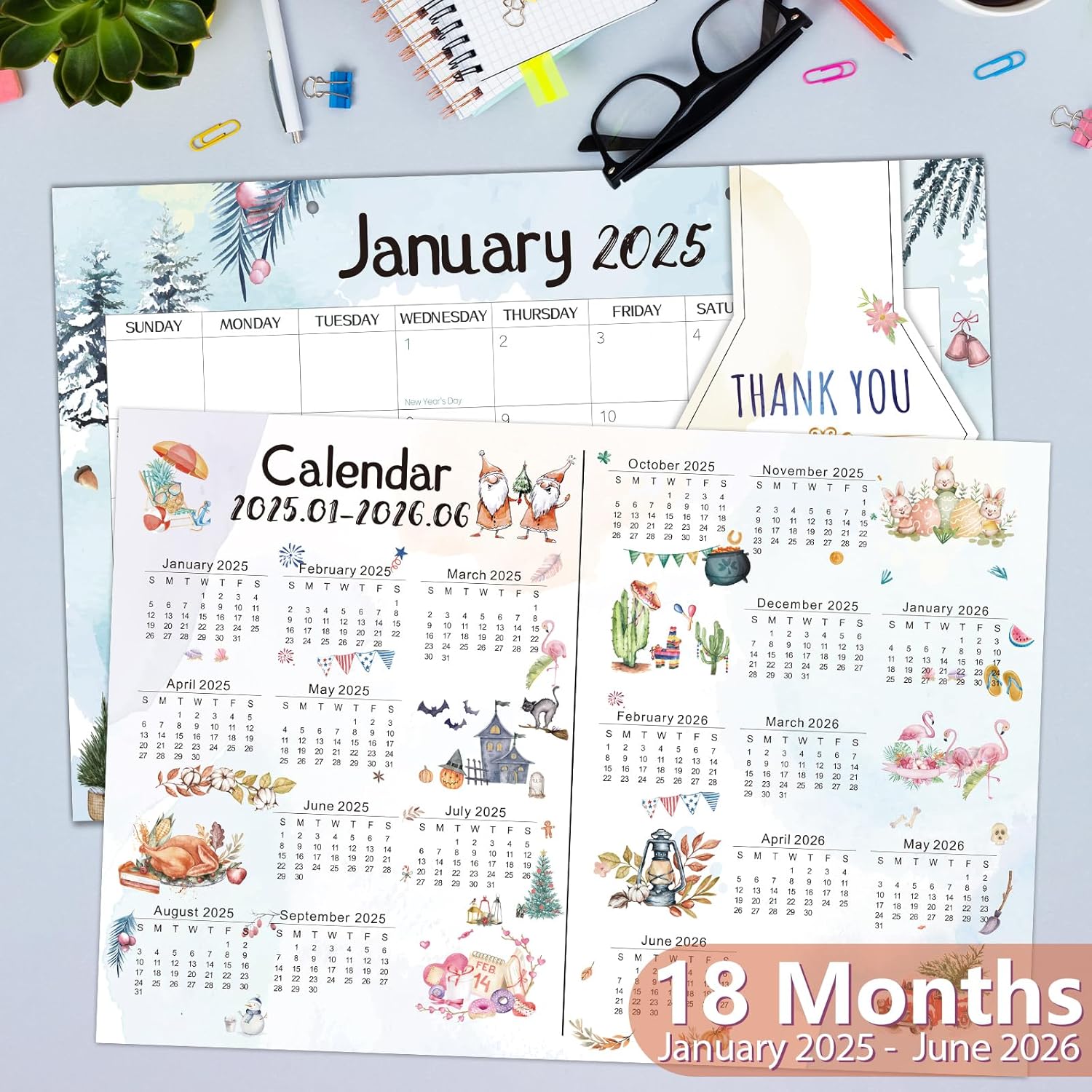 Guasslee Desk Calendar 2025, School Year Large Calendar 2025, 18-Month Desk/Wall Calendar, 2025 Jan - 2026 Jun, 17" X 11.5" Monthly Planner With Corner Protectors, Thick Paper For Home Office-1