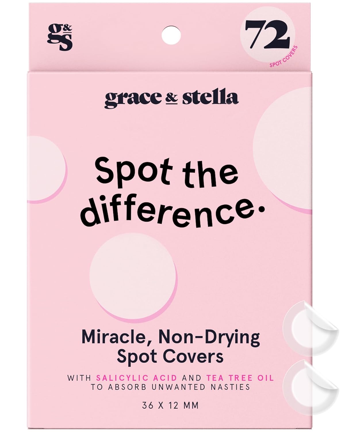 grace & stella Pimple Patches For Face (Round, 72 Count) - Hydrocolloid Acne Patches for Face - Dermatologist Tested, Vegan, Cruelty-Free Zit Patches for Face, Blemish Patches, Pimple Stickers-0