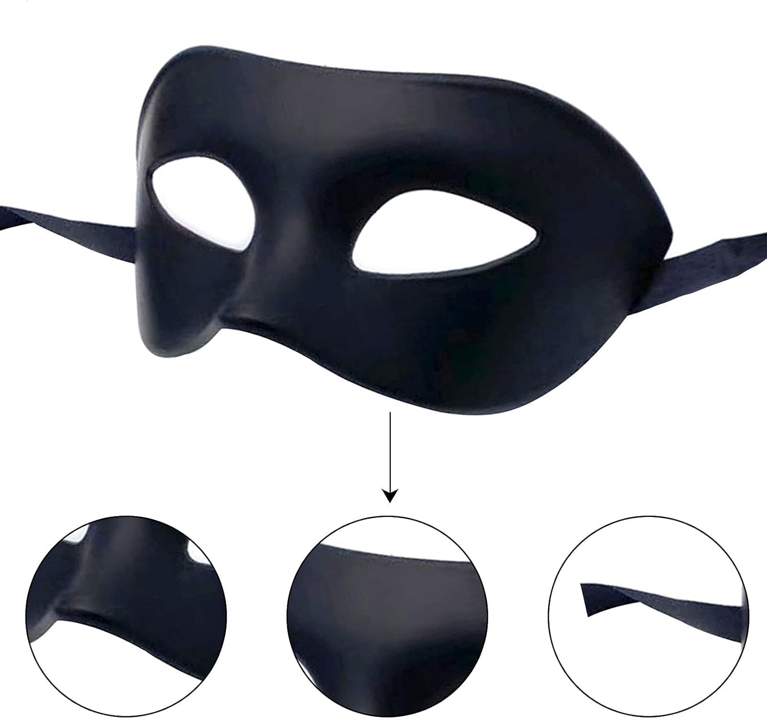 Men Women Masquerade Mask, High Elastic Bendable Plastic Half Face Eye Mask, Solid Color, Suitable for All Prom (Black 2 Pack)-1