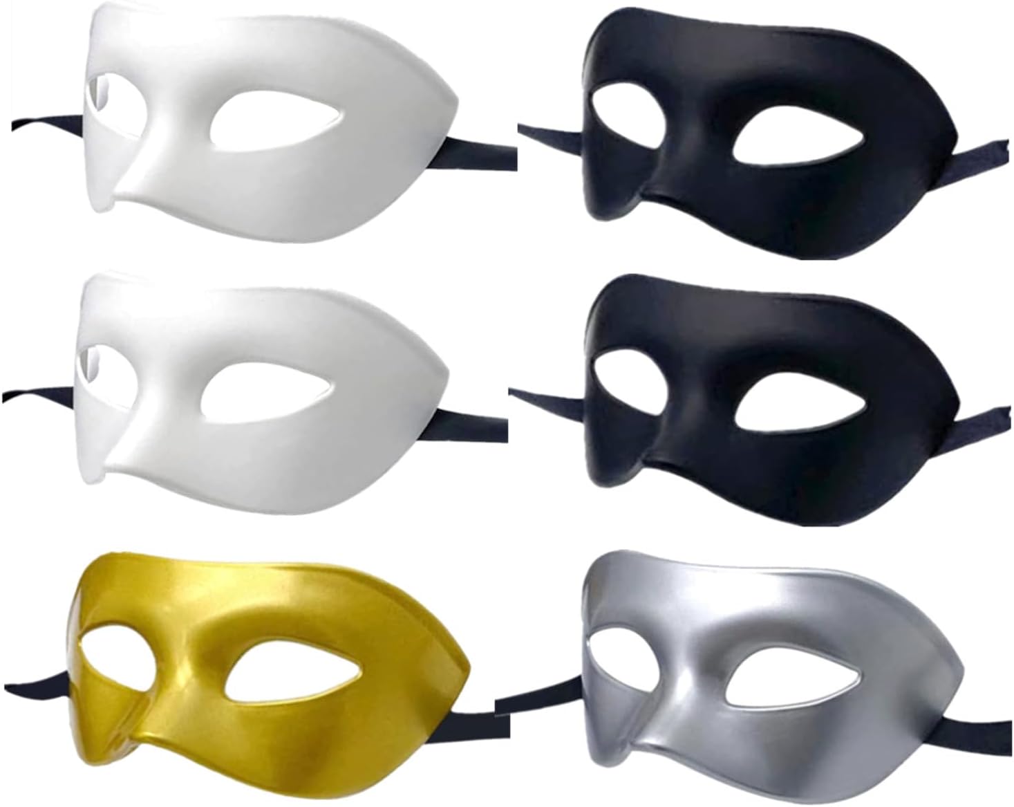 Men Women Masquerade Mask, High Elastic Bendable Plastic Half Face Eye Mask, Solid Color, Suitable for All Prom (2 Black+2 White+Gold+Silver)-0