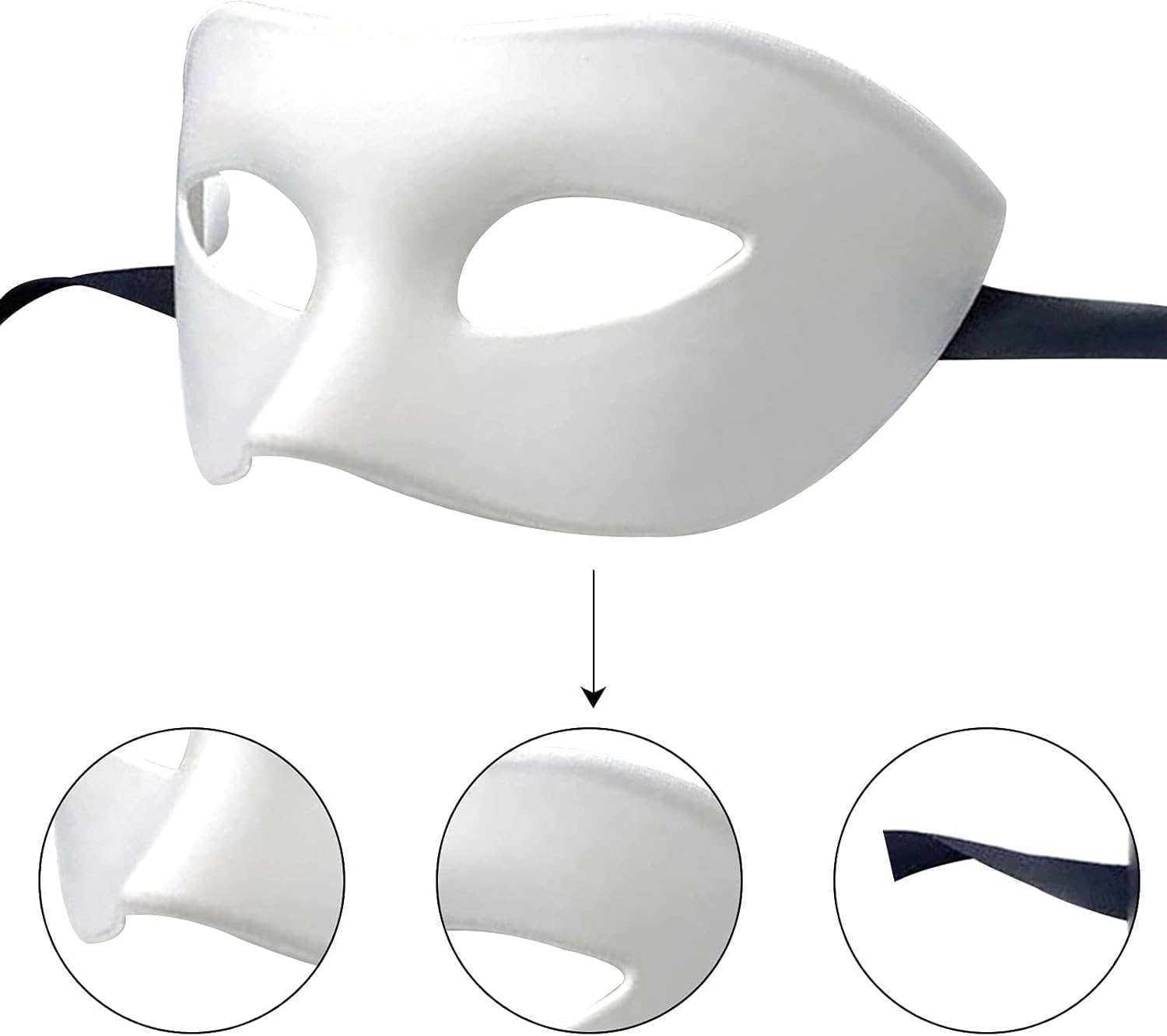 Men Women Masquerade Mask, High Elastic Bendable Plastic Half Face Eye Mask, Solid Color, Suitable for All Prom (2 Black+2 White+Gold+Silver)-1