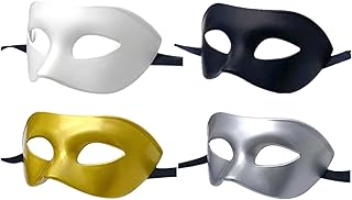 Men Women Masquerade Mask, High Elastic Bendable Plastic Half Face Eye Mask, Solid Color, Suitable for All Prom (Black+White+Gold+Silver)