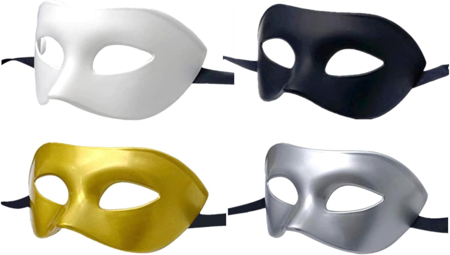 Men Women Masquerade Mask, High Elastic Bendable Plastic Half Face Eye Mask, Solid Color, Suitable for All Prom (Black+White+Gold+Silver)-0