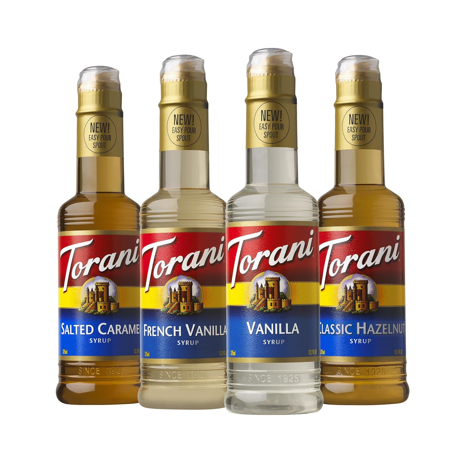 Torani Syrup, Cafe Variety Pack, 4 12.7 Ounce Bottles (Vanilla, Salted Caramel, Classic Hazelnut, French Vanilla)-0